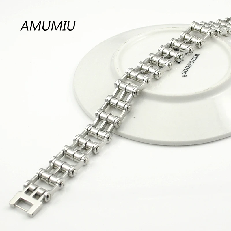 AMUMIU Fashion Jewelry For PUNK Biker 316L Stainless Steel Mens Motorbiker Bicycle Chain Bracelet 2017 HZB044 | Украшения и