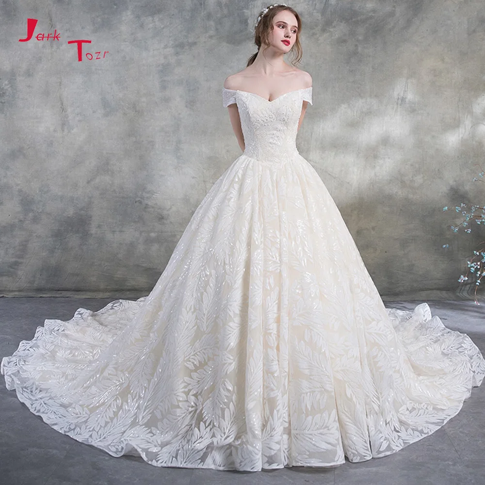 Vestido De Novia Renda 2019 блестящий бисер жемчуг вырез лодочкой короткий рукав кружевное