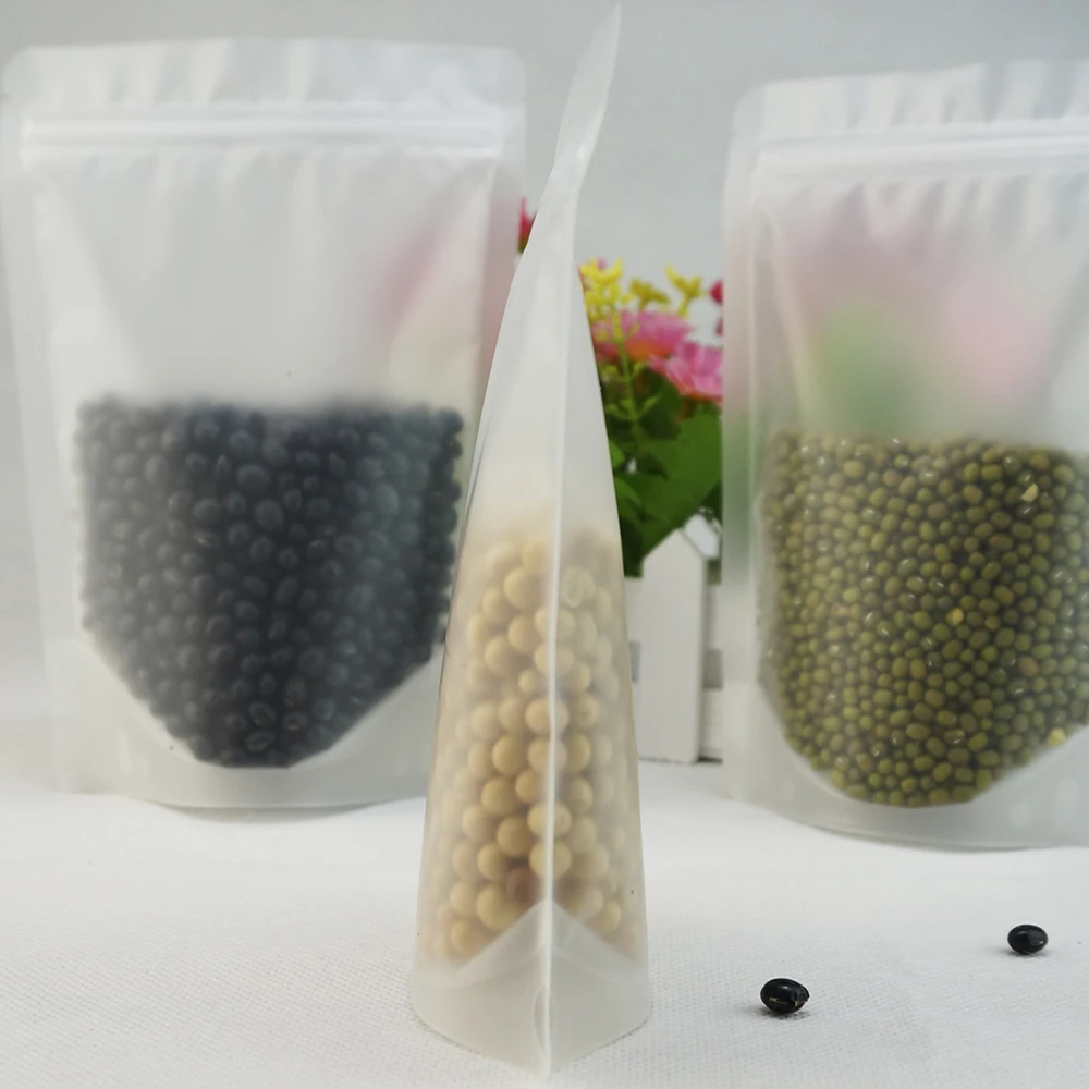 

Big Soybean Food Storage Bag,26x38cm 100pcs Stand Up Matte Clear Plastic Ziplock Pouch,Zipper Reusable Spice Powder Packing Sack