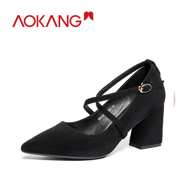 

Aokang ladies Genuine leather flock material Fashion Women shoes female High Heel Women's Leisure