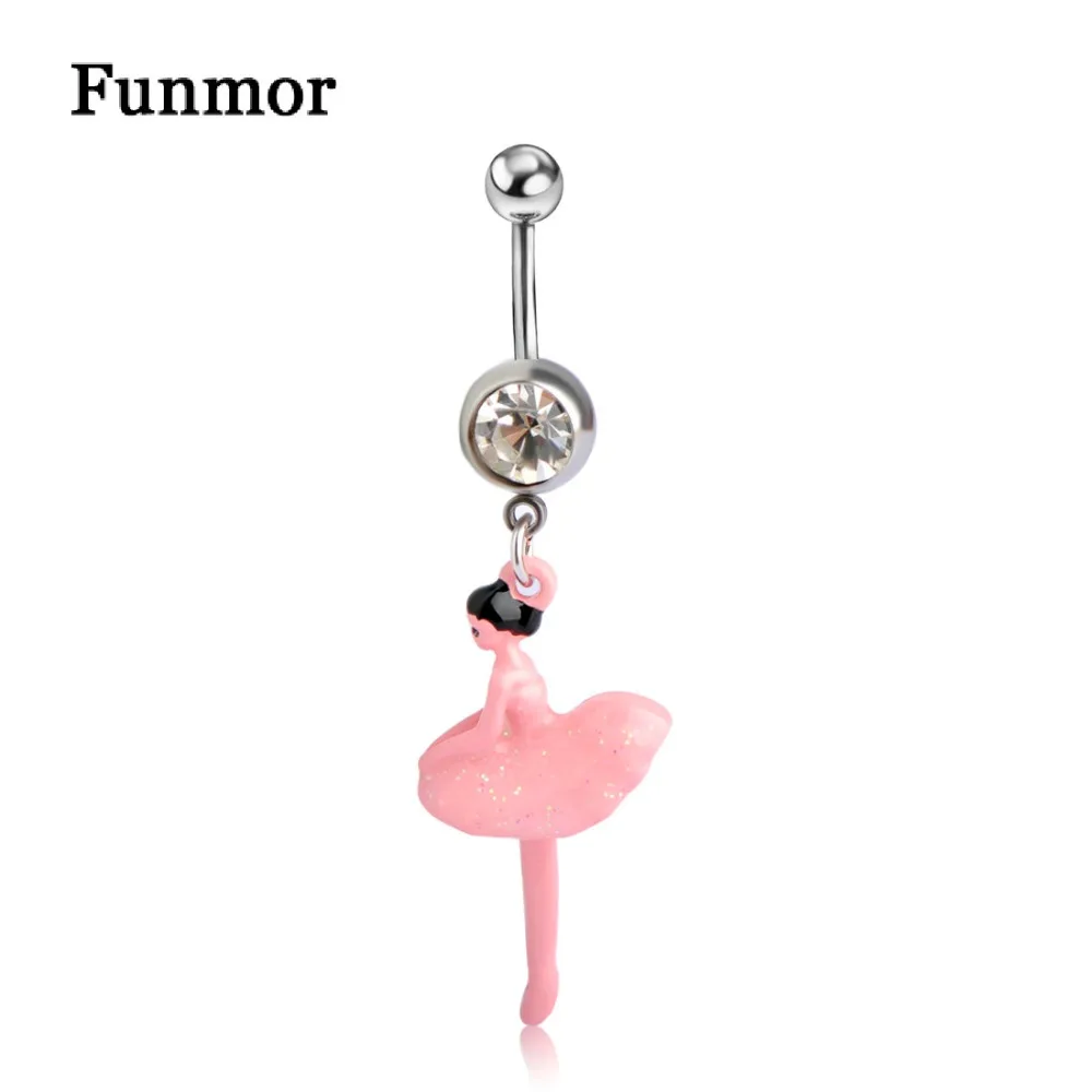 

FUNMOR Pink Dancing Girls Belly Button Rings For Women Girls Party Body Piercing Jewelry Stainless Steel Pendant Navel Piercings