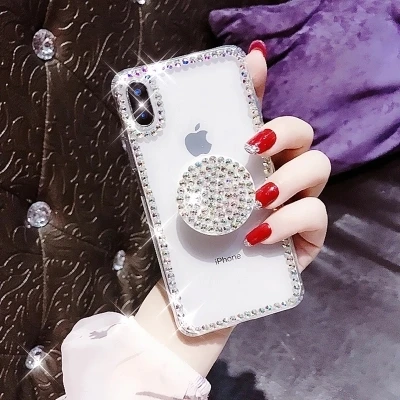 Fashion Glitter Bling Rhinestone Soft Case For iphone11 12 13 pro XS MAX XR 6S 7 8 Plus Diamond High Quality Bracket Phone Cover | Мобильные