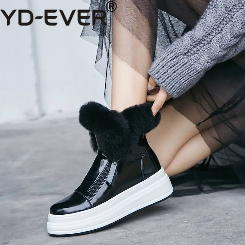YD-EVER из натуральной кожи с круглым носком на плоской платформе теплые зимние