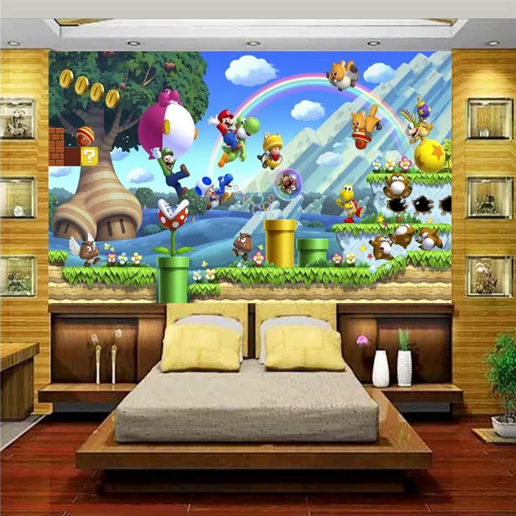 Papel tapiz 3d para habitación de niños, mural personalizado, pintura de árboles del mundo de super mario, sofá, TV, Fondo de pared, pegatina no tejida