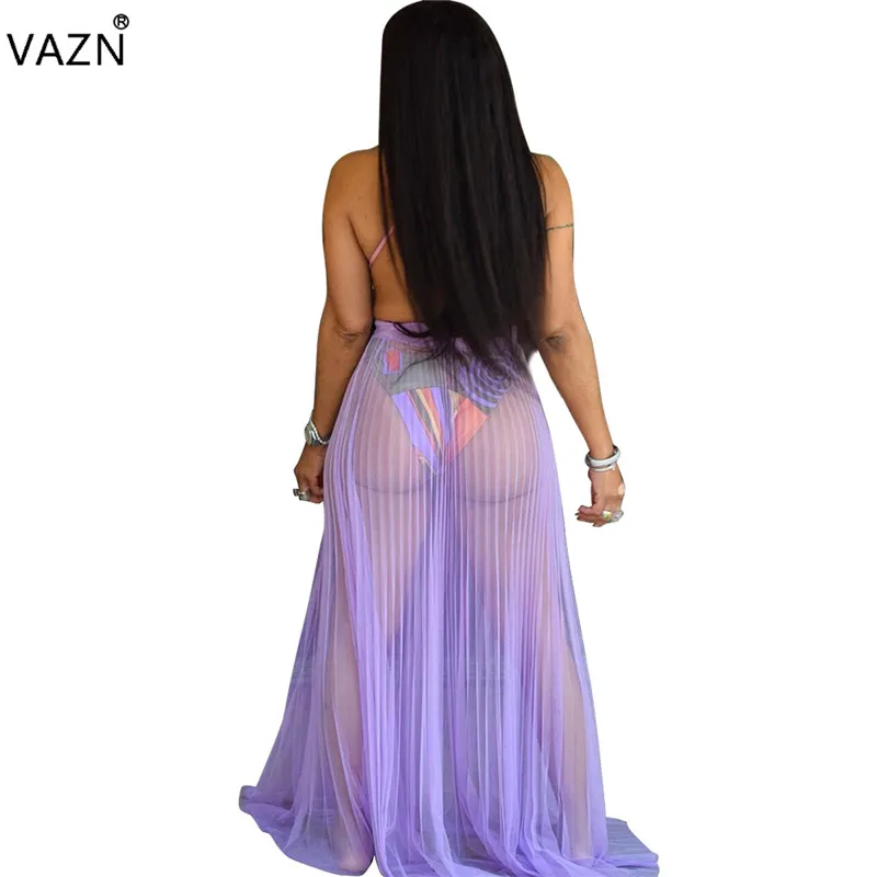 VAZN Summer New Sexy Style 2019 Women 2 Piece Set 1Piece Bodysuits Hollow Out Maxi Skirts Chiffon Beach SN3870 | Женская одежда