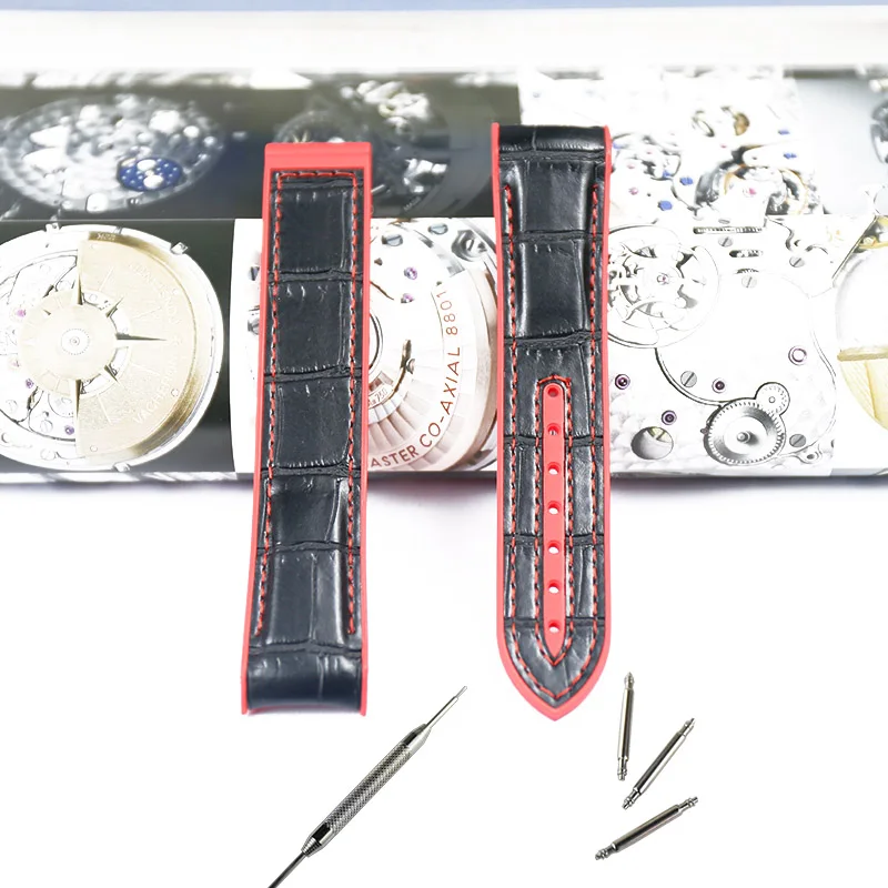 Red black surface 20mm22mmMen's резиновый ремешок аксессуары для часов Пряжка для Omega Seamaster Планета Океан кожаный ремешок женские спортивные часы - Цвет ремешка: Red black surface