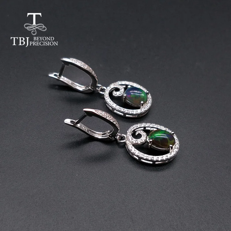 Женские серьги с овальной застежкой TBJ овальные натуральным черным опалом 5 х7 мм