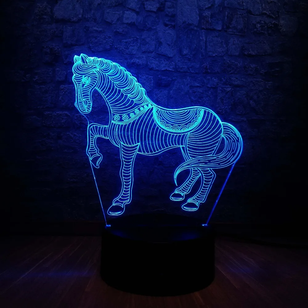 Новинка 3D светодиодный настольная лампа Pentium horse 7 смена Цветов RGB Ночник
