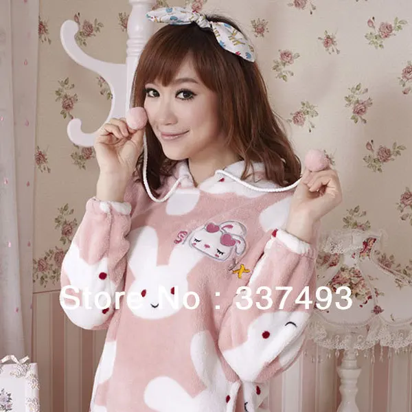 Cute Teddy Bear Leisure Sweet Princess Long-sleeved Women Coral Fleece Pajamas Lady Thicken Cotton Hooded Household To Take | Женская