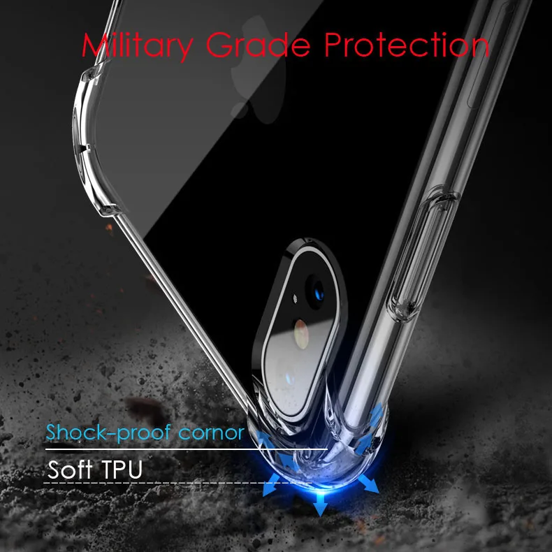 YOEMAEERRAR Anti Knock Shock Proof Trasparent Silicon Case for iPhone 6 6S 7 8 Plus 8Plus X 10 Clear Phone 360 Protective Cover |