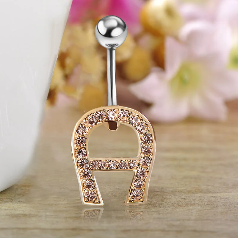 Лидер продаж кольца с буквами пантант пупок и колокольчик золотистого цвета