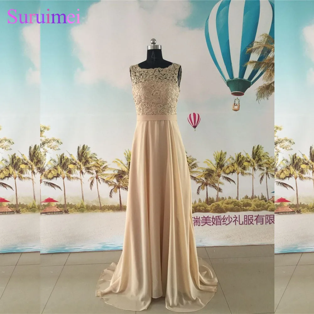 

Champagne Evening Dresses Chiffon Floor Length High Neck With Spaghetti Straps Backless Cheap Evening Gown Prom Dresses On Sale