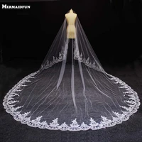 real photos luxury long 5 meters lace edge one layer wedding veil without comb high quality bridal veil wedding accessories