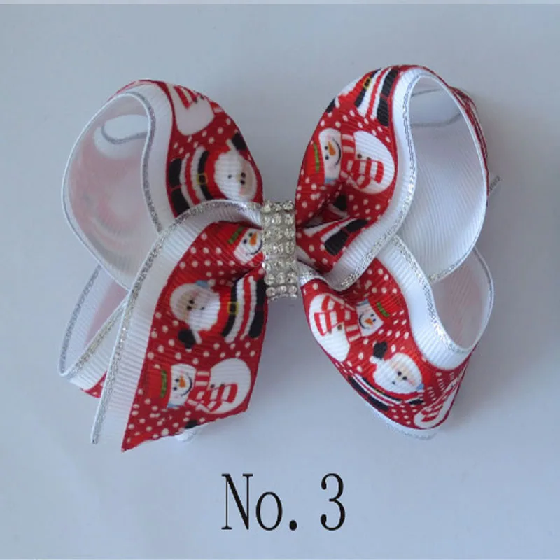 

50 PCS Girl 4" Two Tone ABC Bow Clip Christmas Snowman Santa Snow