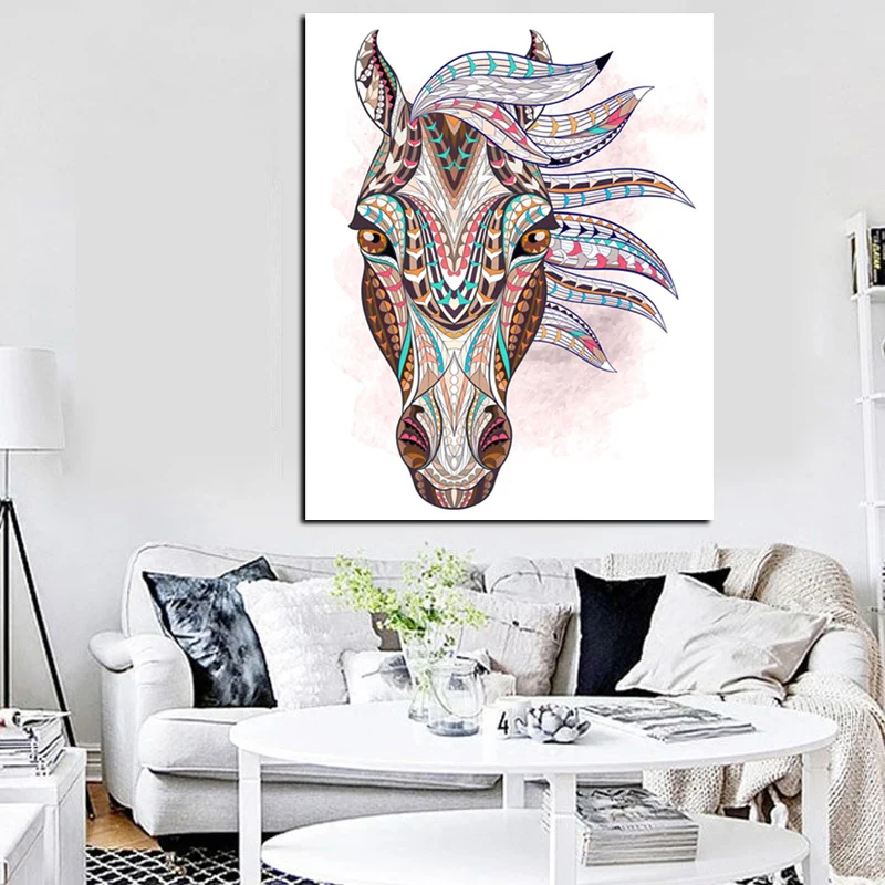 Картина маслом на холсте HD печать Геометрическая татуировка голова лошади в