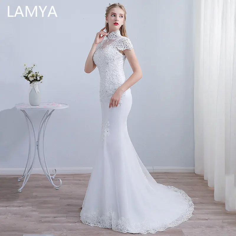 Кружевное свадебное платье Русалка LAMYA с аппликацией и рукавом крылышком со