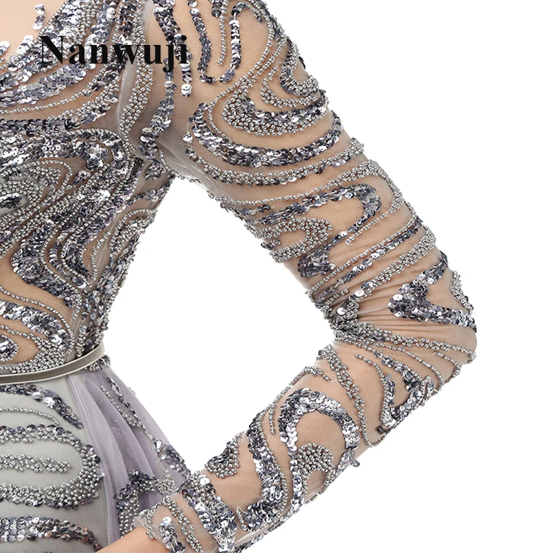 

2017 Long Sleeve Heavy Beaded Crystals Muslim Evening Dress Elegant Evening Dresses Sweetheart Sheer Illusion Sequins