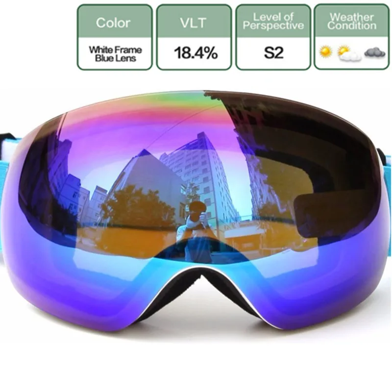 Лыжные очки Big Vision, двухслойные противотуманные линзы UV400, лыжные маски, очки для мотокросса - Цвет: white frame