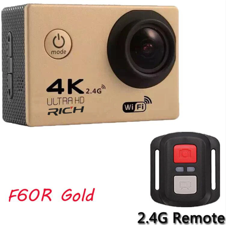 Богатая Экшн-камера F60/F60R Ultra HD 4 K/30fps WiFi 2," 170D go Helmet Cam pro Подводная Водонепроницаемая Спортивная камера - Цвет: Золотой