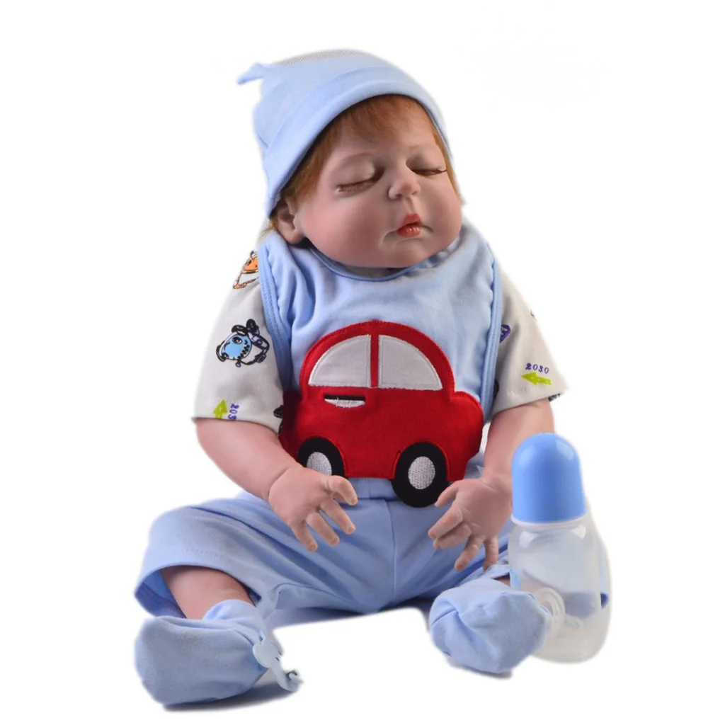 5 шт., одежда Reborn Doll, 22-23 дюйма, одежда для маленьких мальчиков, полный вид, синий комбинезон с принтом машины и штаны, костюм