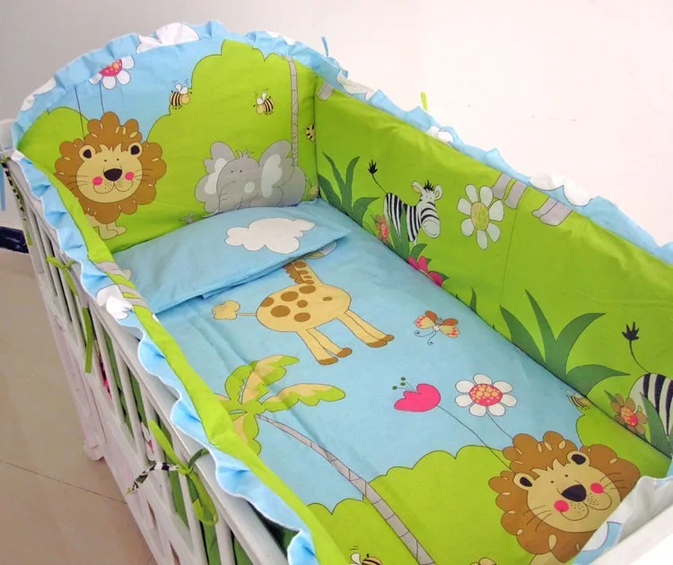 

6PCS Lion Child Bedding Sets Crib Sets,cunas Baby Cot Bumper Pattern Cradle Decoration(4bumpers+sheet+pillow cover)