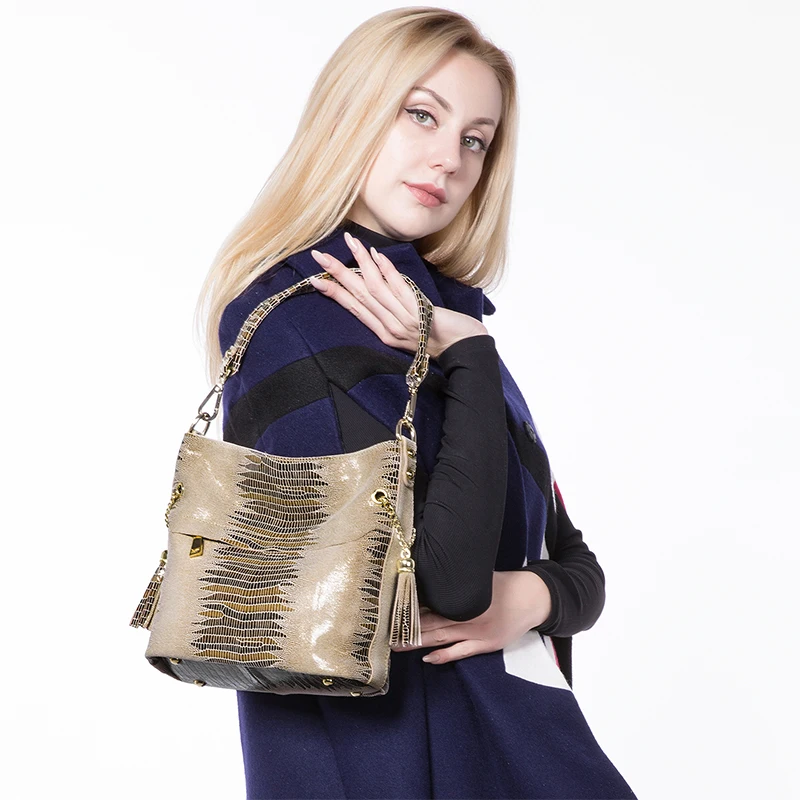 Женская сумка через плечо из натуральной кожи REALER|bag with tassels|bags withbag ladies |