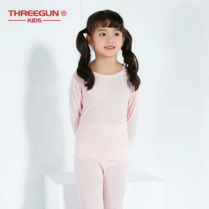 THREEGUN/детское длинное термобелье для девочек, комплекты Детские подштанники с защитой от ультрафиолета и круглым вырезом, теплые мягкие топы и штаны для девочек