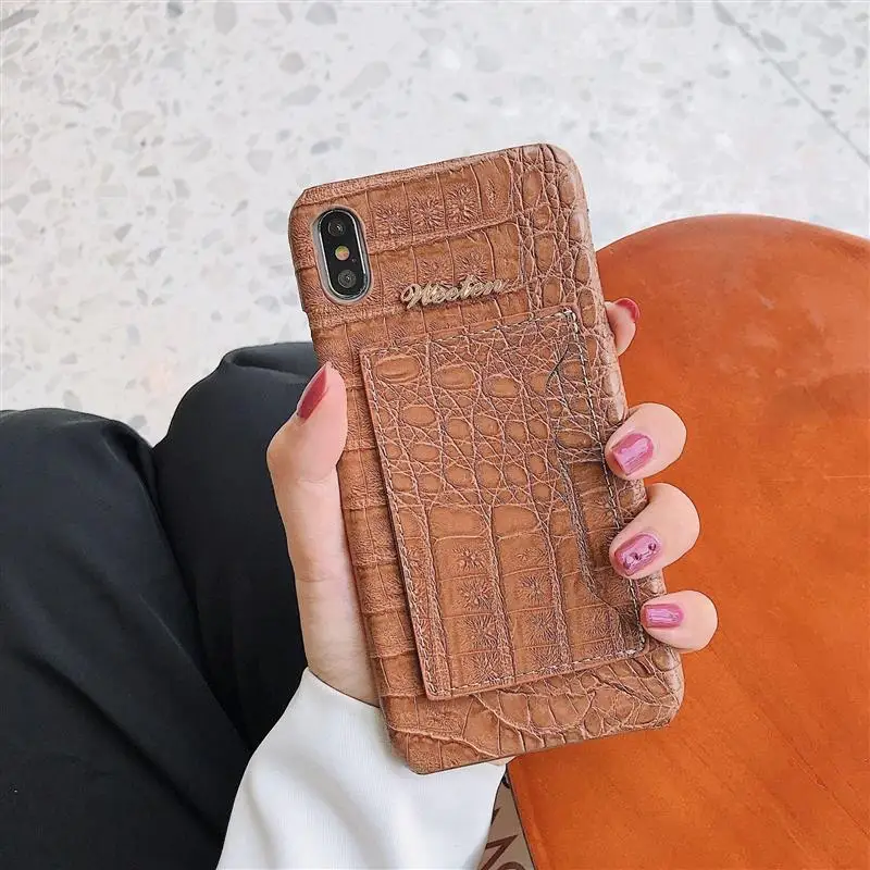Brown Винтажный крокодиловый Змеиный чехол из искусственной кожи чехол для iPhone 11 Pro Max XS 6s 6 7 8 Plus X XR чехол с отделением для карт жесткая задняя крышка - Цвет: Brown
