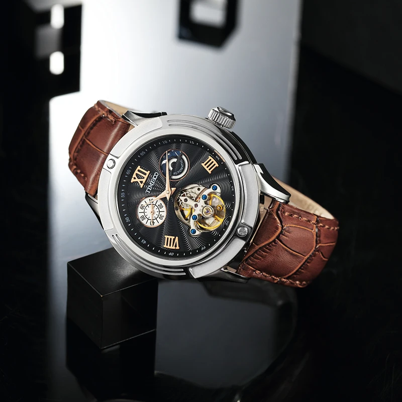 2016 Новый Time100 мужские Механические часы с автоподзаводом Солнце Фаза