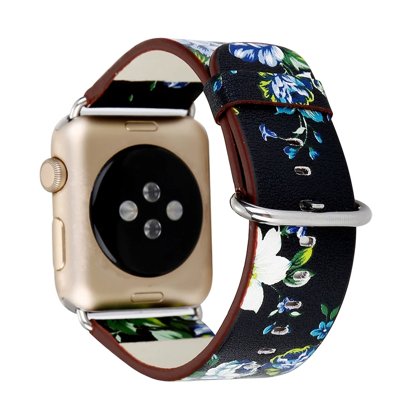 Кожаный ремешок для часов Apple Watch 42/44 мм 38/40 Серия 1/2/3 цветочный с цветочным принтом