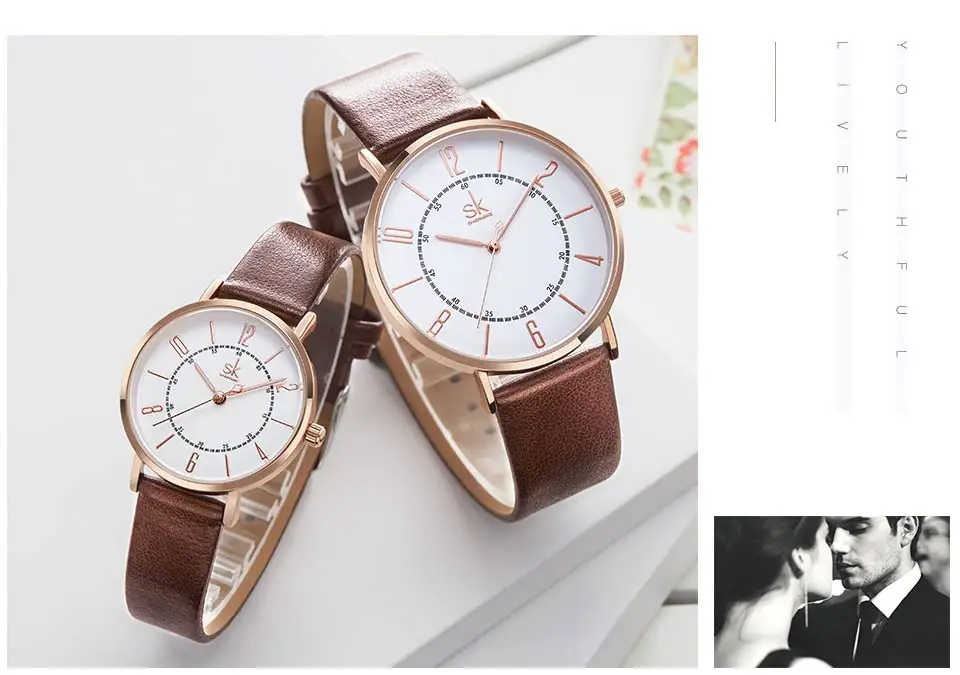 Shengke модные парные часы кварцевые женские наручные часы набор Reloj Montre простой кожаный ремешок Валентина Любовь Подарки на день рождения