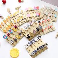 81012pcs cartoon wooden paper clip bookmark album with rope message stickers decorations paper photo clips craft decoration
