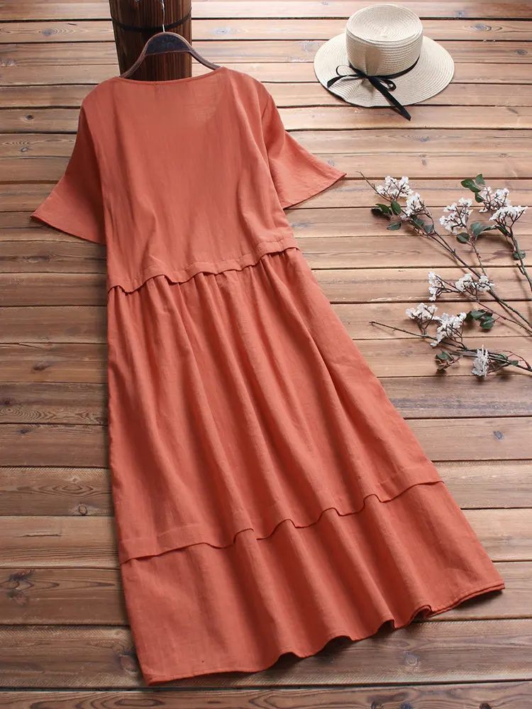 

Patchwork casual long dress big size solid beach women maxi dress plus size yellow cotton linen dress summer vestidos 2019