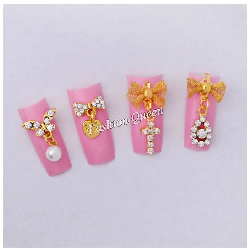 10 шт./лот блестящее украшение для ногтей из золотого сплава со стразами бант