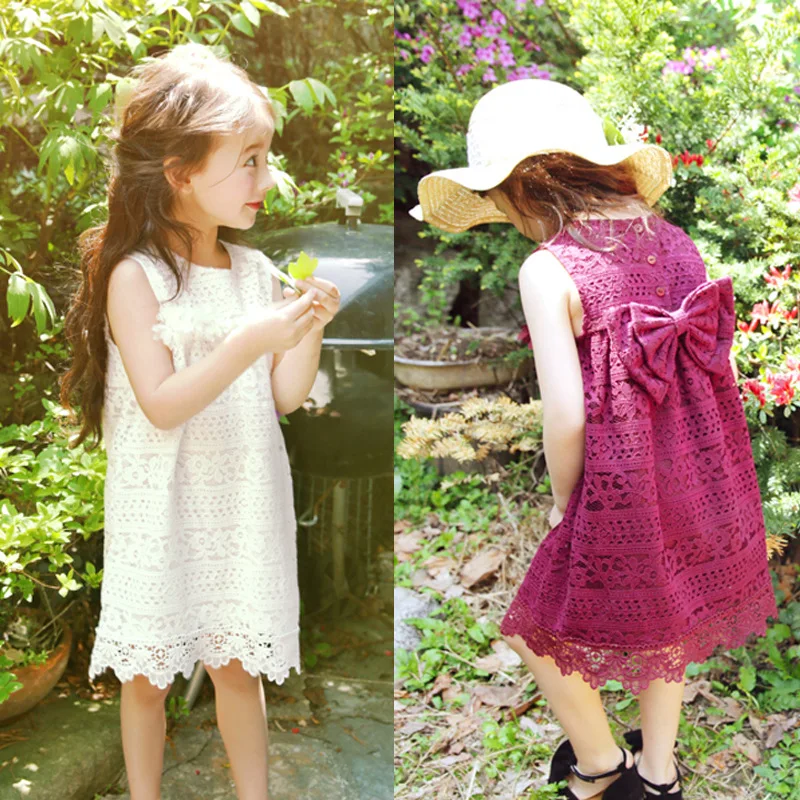 Summer Girls Dresses Cotton Beach Dress Toddler Kids Princess For Bow Children's Costume 2-10Yrs | Детская одежда и обувь