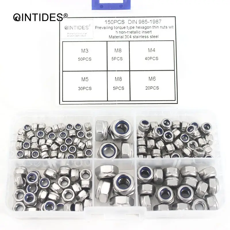 

QINTIDES M3 - M8 Prevailing torque type hexagon thin nuts with non-metallic insert 304 stainless steel nylon lock nut