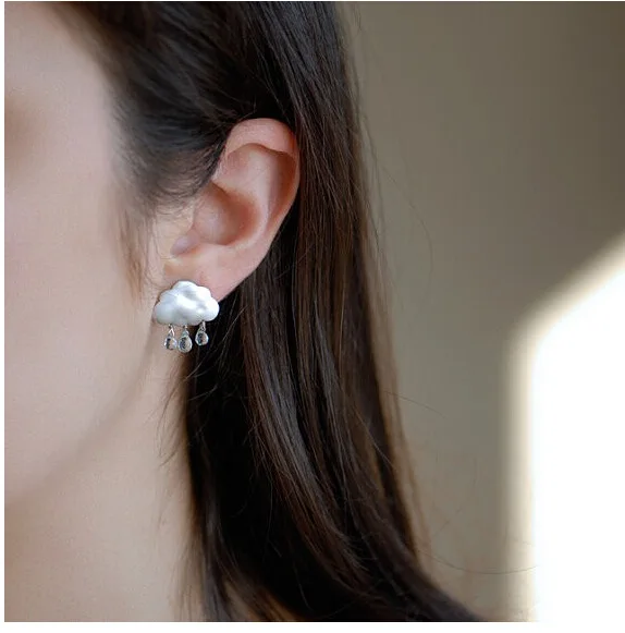 Luna Chiao Cute Mini Metal Stud Earrings for Girls South Korean Style Fashion Jewelry Clould Shape Earring with pearl Drops | Украшения и