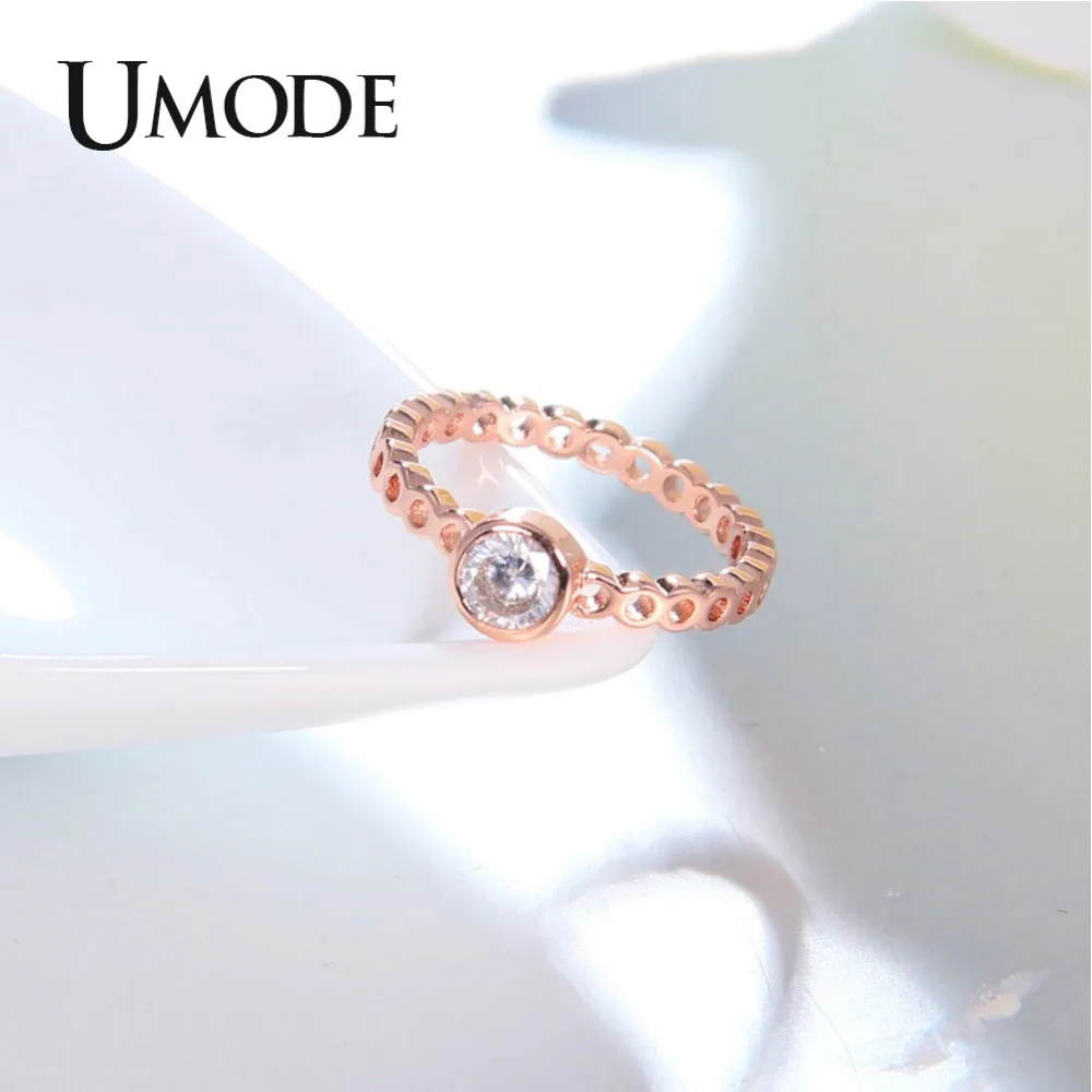 UMODE New Big CZ Crystal Hollow Rings for Women Clear Round Zircon Rose&ampWhite Gold Jewelry Bezel Setting AUR0463 | Украшения и