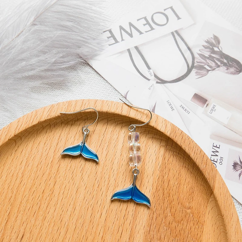 Геометрические серьги синего цвета в форме рыбьего хвоста, асимметричные, длинные, женские аксессуары, модные ювелирные изделия SY5129.