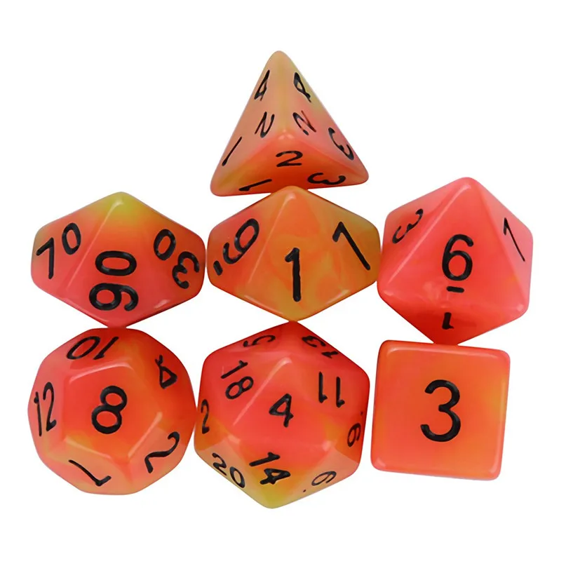 7pcs кости Световой с цифрами для TRPG игра многогранные D4-D20 мульти-сторонее