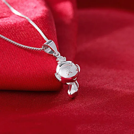 Cute Cartoon Girl Pendant Lovely 3D Animals Necklace for Women High Quality 925 Sterling Silver Funny Jewelry | Украшения и