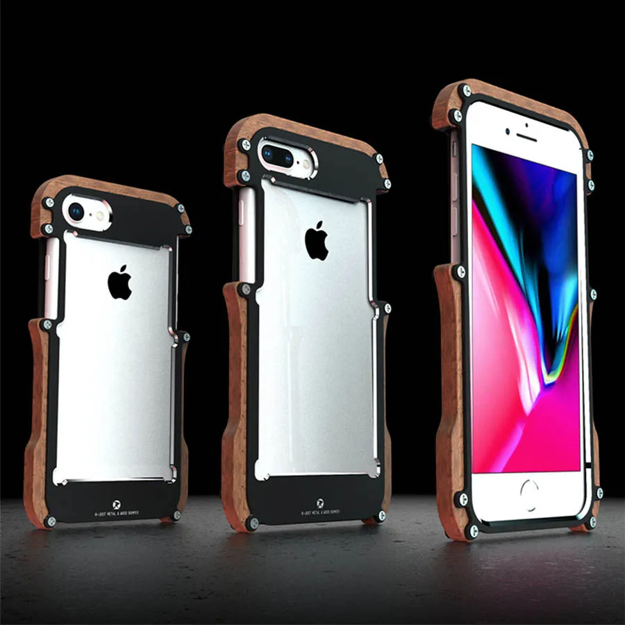

Чехол R-just для iPhone 7, 8 Plus, противоударный чехол, бампер с деревянной металлической рамкой для iPhone 8, 6, 6S Plus, 5 цветов, чехол с алюминиевым корпусо...