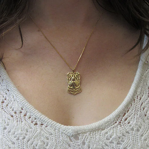 Trendy personalized Chinese Shar Pei pendant necklace women gold silver plated statement men | Украшения и аксессуары