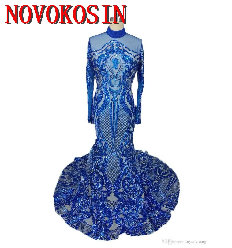Роскошные Выпускные платья с длинными рукавами 2019 Русалочки высоким воротом