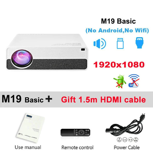 M19 basic Vivicine M19 новейший проектор 1080 p, опция Android 9,0 HDMI USB PC 1920x1080 Full HD светодиодный проектор для домашнего кинотеатра - Цвет: M19 basic