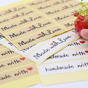 100 шт.лот, печатные этикетки Сделано в любви, наклейки, этикетки из крафт-бумаги, белые бумажные этикетки, герметичные наклейки, упаковка для ювелирных изделийкоробки