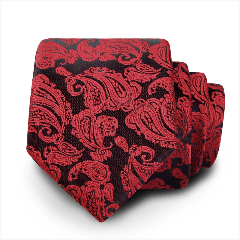 

2019 New Mens Ties 7cm Top Quality Classic Paisley Red Necktie Fashion Slim Neck Ties for Men with Men Tie Luxury Gift Box