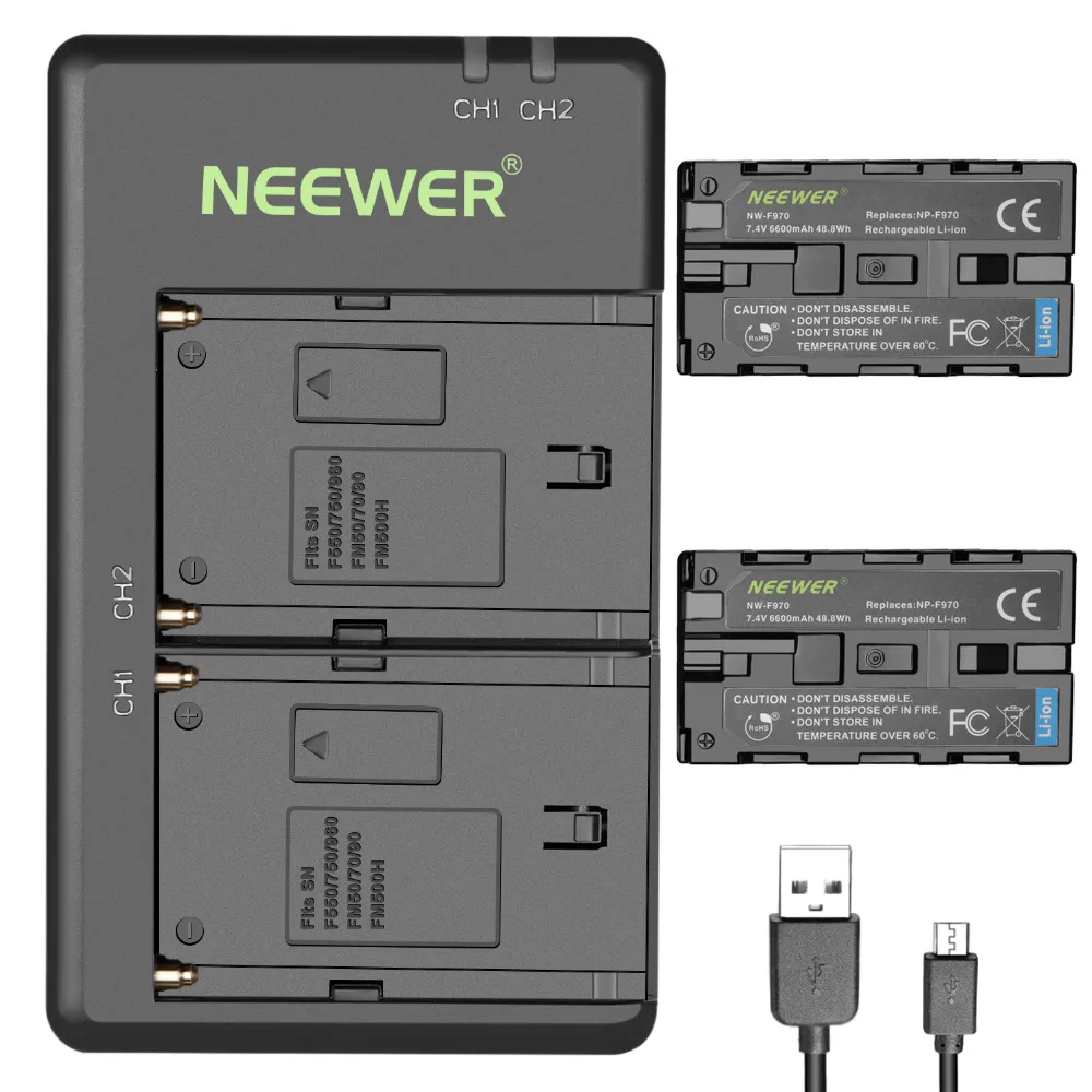 Сменный литий ионный аккумулятор Neewer 2 упаковки 6600 мА/ч с USB зарядным устройством