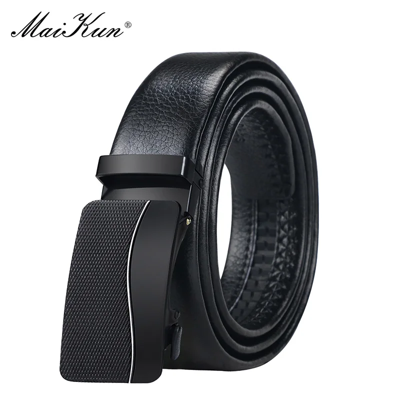 Maikun Belts for Men Automatic Metal Geometric Pattern Buckle Male Belt Luxury Designer Brand Leather Belts