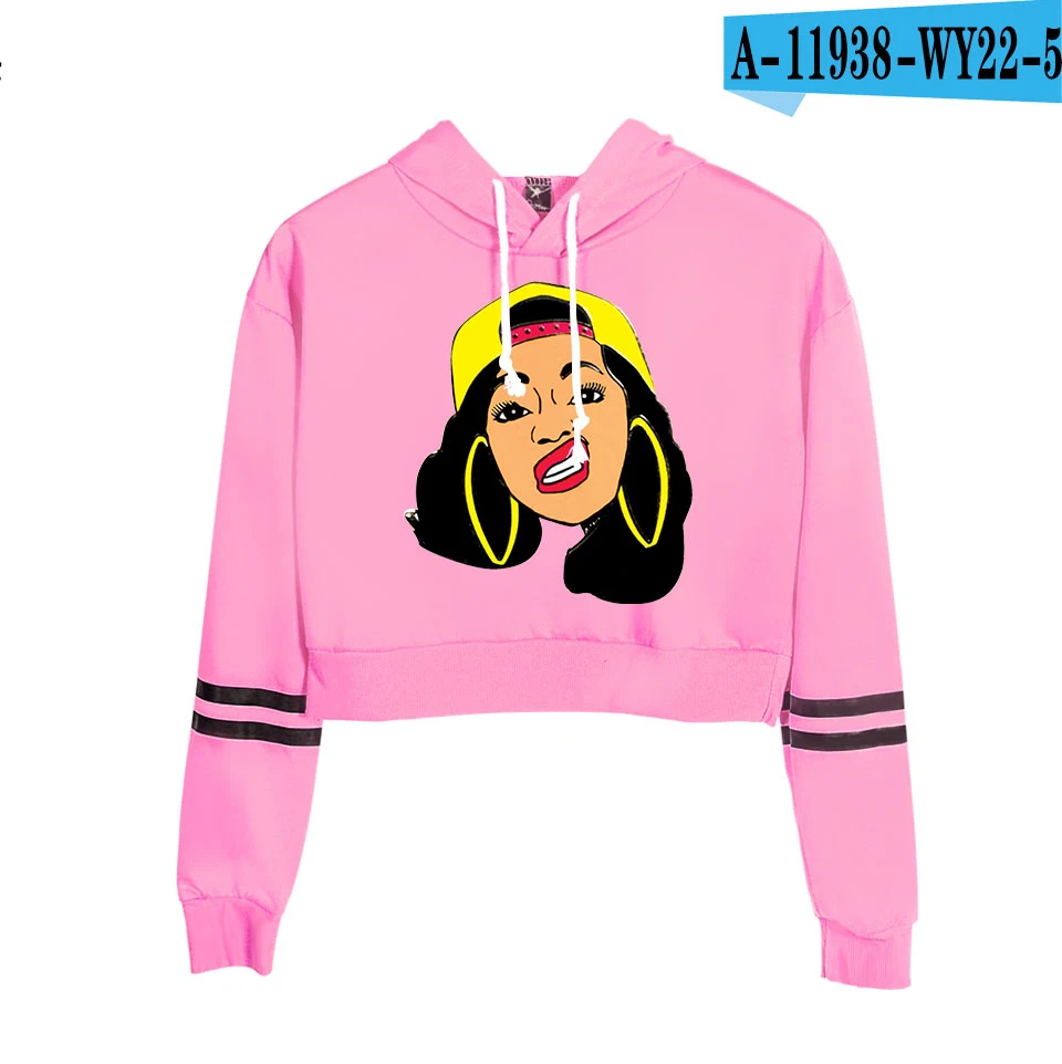 pink Список Cardi B укороченный топ толстовки для женщин Kpop хлопок Harajuku высокое качество Cardi B девушка оранжевый свитер с капюшоном - Цвет: pink